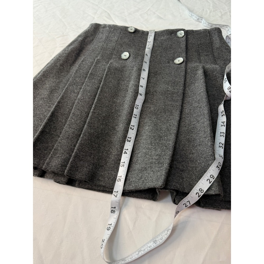VTG 90s Limited 100% Wool Gray Pleated Mini Skirt True Wrap Double Breasted 8 - Picture 6 of 6